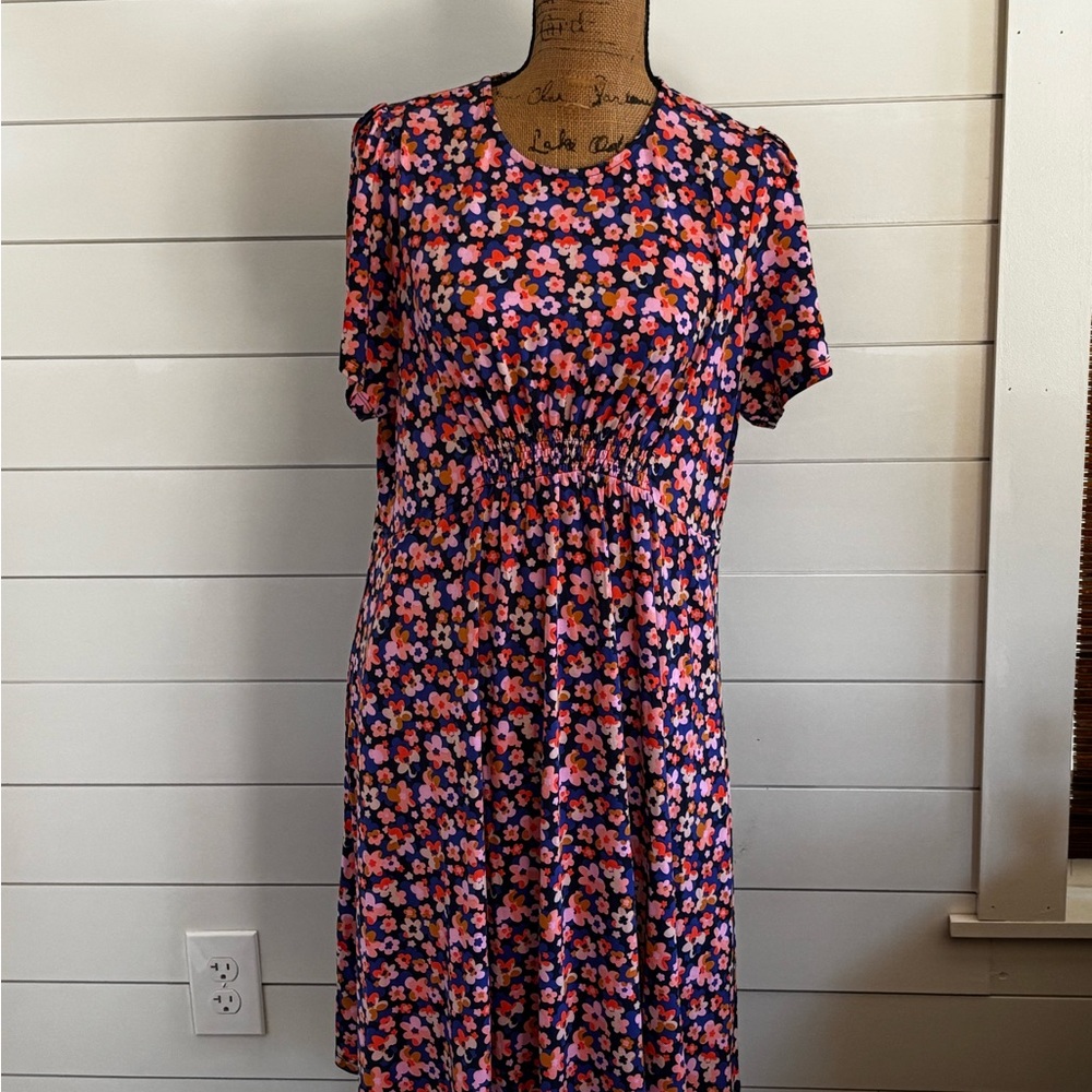 Boden Pink and Red Flutter Sleeve Midi Sundress